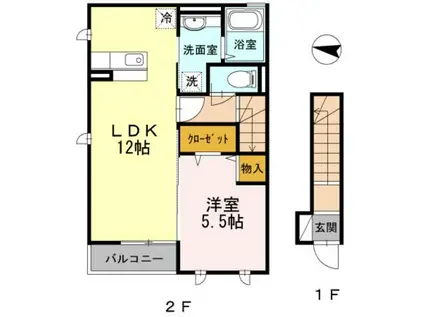コンフォール松原(1LDK/2階)の間取り写真