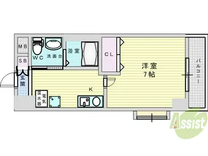 CASSIA豊中三国(1K/3階)の間取り写真