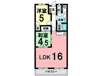 コーポイレブン(2LDK/7階)の間取り写真