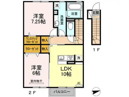 グレース木ノ下(2LDK/2階)の間取り写真