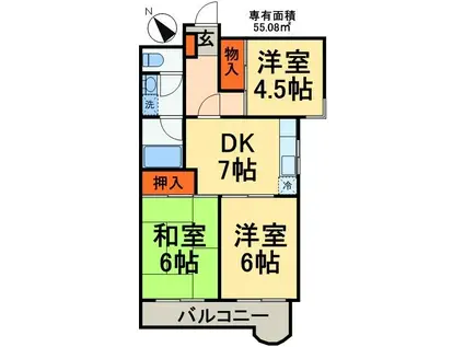 メゾンドゥボヌール(3DK/3階)の間取り写真