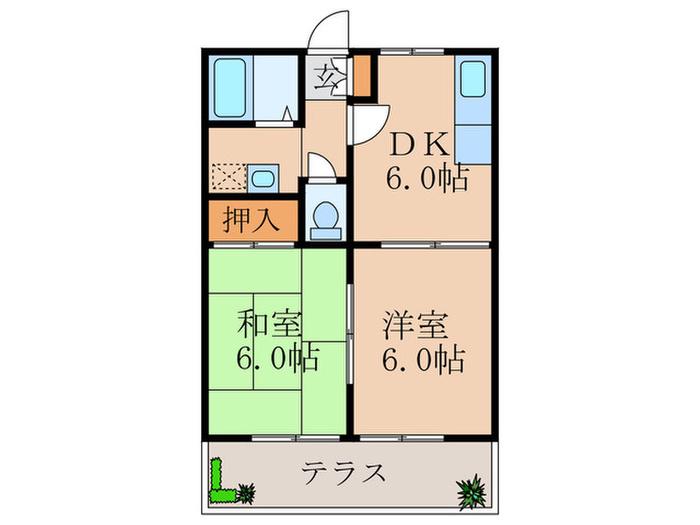 サンライズハイツ(2DK/1階)の間取り写真