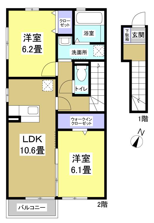 AフラッツA(2LDK/2階)の間取り写真