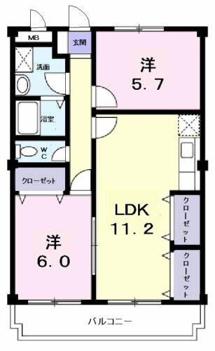 ニューマリッチ笹沖(2LDK/3階)の間取り写真