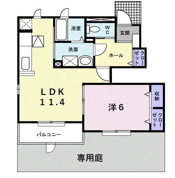 メゾン伏見(1LDK/1階)の間取り写真
