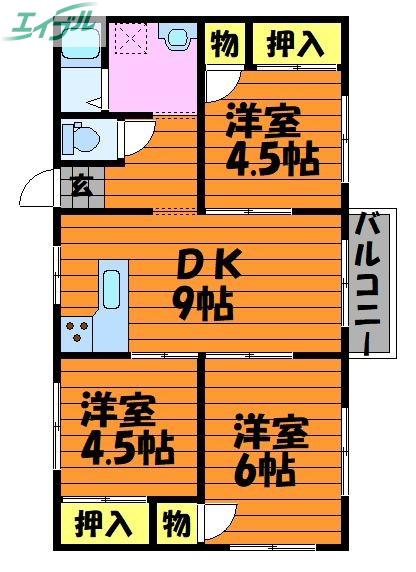 ビッグビレッジ(3DK/1階)の間取り写真