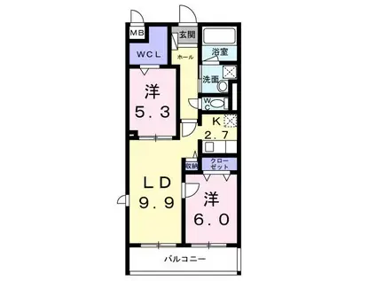 アジュール修学院(2LDK/3階)の間取り写真