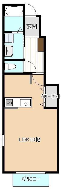 アンジュB(ワンルーム/1階)の間取り写真
