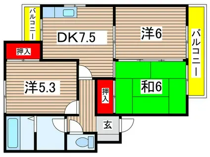 グリーンパーク藤塚A棟(3DK/2階)の間取り写真