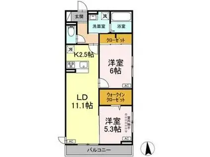 D-ROOM小田原2丁目A(2LDK/2階)の間取り写真