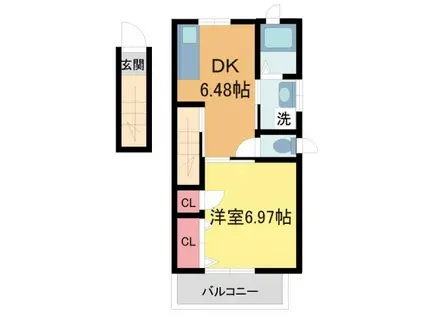ヴァレンティア西宮北口(1DK/2階)の間取り写真