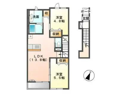 ヴァンルージュ IV(2LDK/2階)の間取り写真