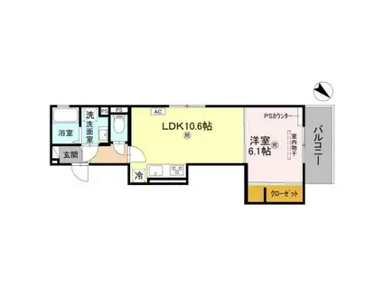 GRAMM桂北滝川C棟(1LDK/1階)の間取り写真