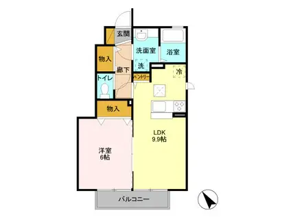 プランドールタウン若木 B(1LDK/1階)の間取り写真