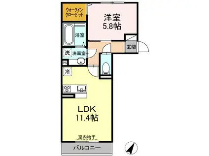 コンフィデンスK.S合志(1LDK/1階)の間取り写真
