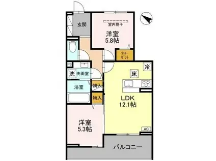 サイカチ(2LDK/3階)の間取り写真