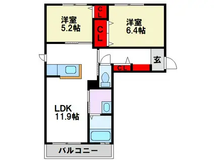 シャーメゾン和(2LDK/1階)の間取り写真