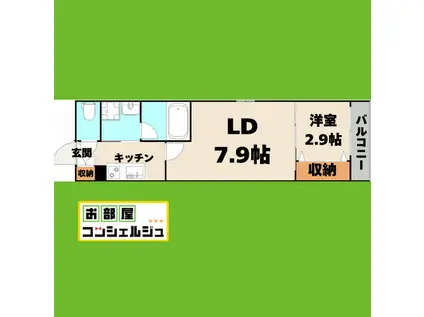 ジュネス稲葉地町(1LDK/2階)の間取り写真