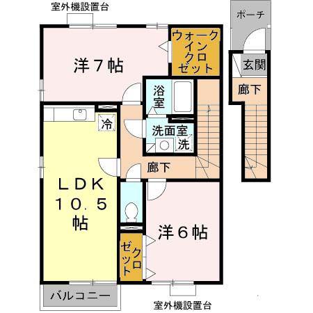 ハイツメビウスB棟(2LDK/2階)の間取り写真