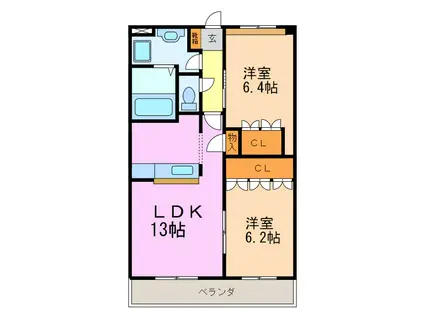 ベル・グラースI(2LDK/2階)の間取り写真