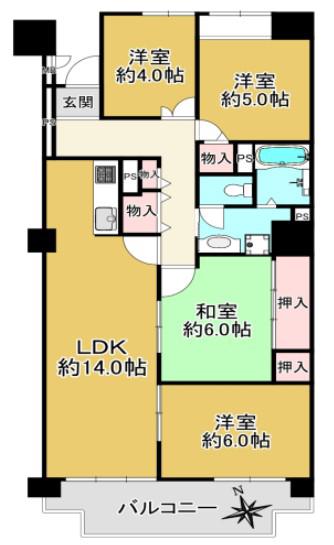 第5恵美酒マンション(4LDK/3階)の間取り写真
