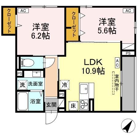 アセット-コート中町(2LDK/1階)の間取り写真