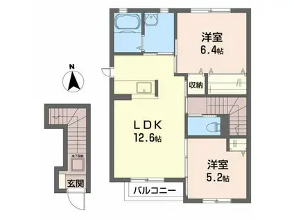 シャーメゾン仙南(2LDK/2階)の間取り写真