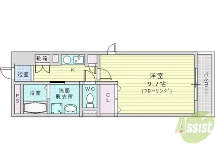 M・緑地(1K/1階)の間取り写真