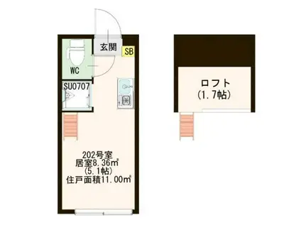 ラメールII(ワンルーム/2階)の間取り写真