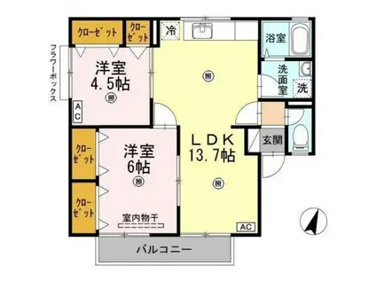 メゾン萩原A(2LDK/2階)の間取り写真
