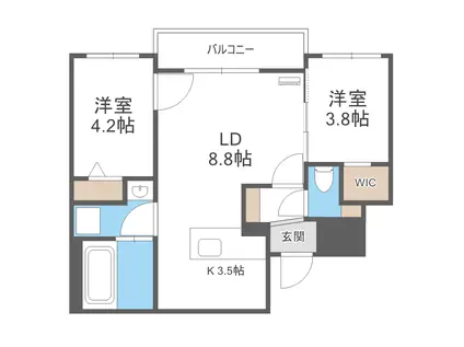 BALBONI山鼻(2LDK/2階)の間取り写真