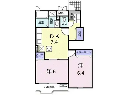 カルム ヴィラS(2DK/1階)の間取り写真