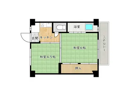 ビレッジハウス木戸4号棟(1DK/2階)の間取り写真