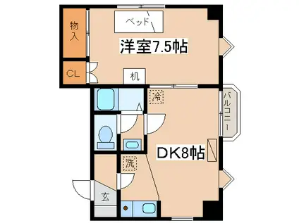 プレジデント城山(1DK/3階)の間取り写真