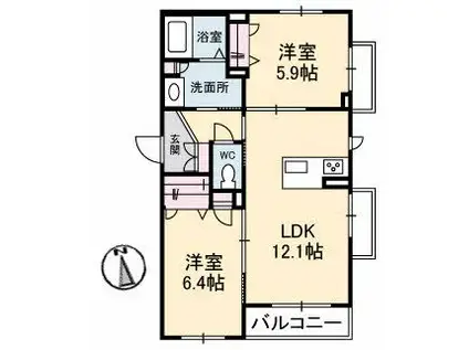 シャーメゾンUR(2LDK/2階)の間取り写真