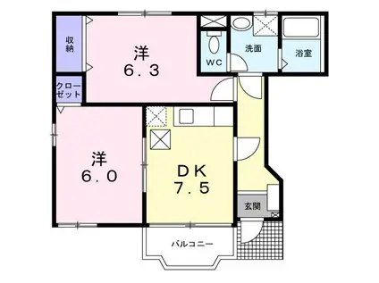 サニーフォレスト(2DK/1階)の間取り写真