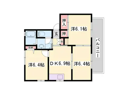 ベルフォーレ B棟(3DK/2階)の間取り写真