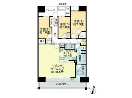 パークホームズ仙台定禅寺通(3LDK/18階)の間取り写真