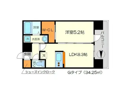 リッツ新大阪(1LDK/2階)の間取り写真