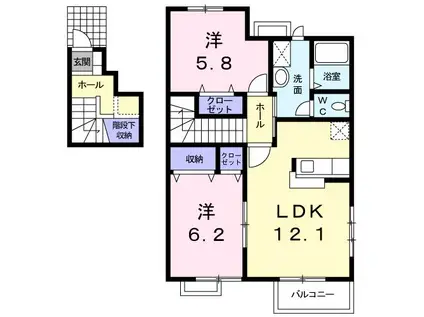 メープルII 西美園町(2LDK/2階)の間取り写真