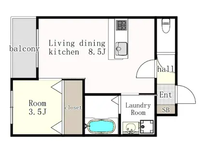 ハーヴェスト東那珂(1LDK/3階)の間取り写真