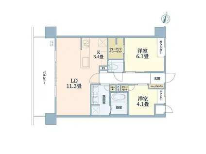 ウメキタテラス(2LDK/3階)の間取り写真