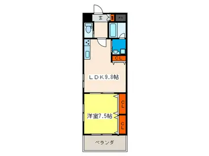 エリーな横川II(1LDK/6階)の間取り写真