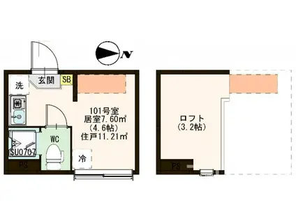 グランときわ台(ワンルーム/1階)の間取り写真