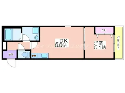 EIJU粉浜駅前(1LDK/3階)の間取り写真