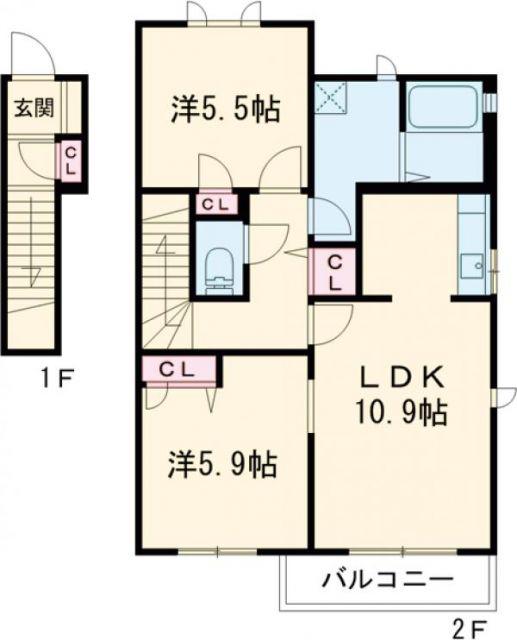 雪月花 6番館(2LDK/2階)の間取り写真