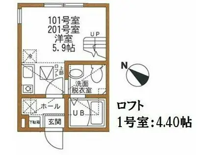 ラクレア菊名横浜(ワンルーム/2階)の間取り写真