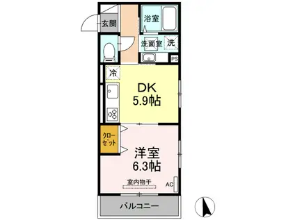 LUNGO LA FERROVIA.307 ルンゴラフェロヴィーア3(1DK/2階)の間取り写真