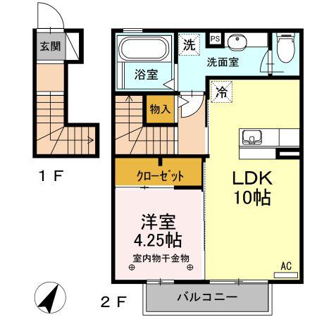 メゾンコリンベールA(1LDK/2階)の間取り写真