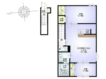 VILLEST 溝の口 ノース(2LDK/2階)の間取り写真